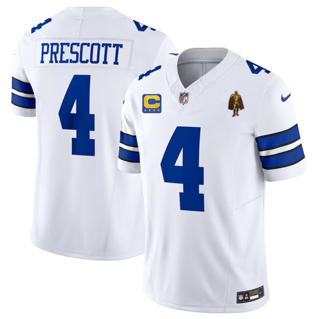 Men's Dallas Cowboys #4 Dak Prescott White 2023 F.U.S.E. With 4-star C Patch And Walter Payton Patch Vapor Limited Stitched Football Jersey Men's Dallas Cowboys #4 Dak Prescott White 2023 F.U.S.E. With 4-star C Patch And Walter Payton Patch Vapor Limited Stitched Football Jersey